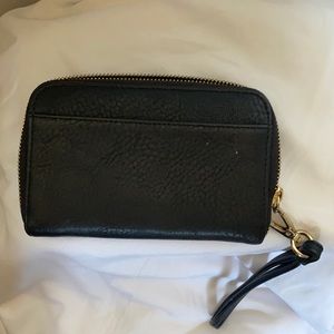 Black Faux Leather Wristlet w/ Gold Accents